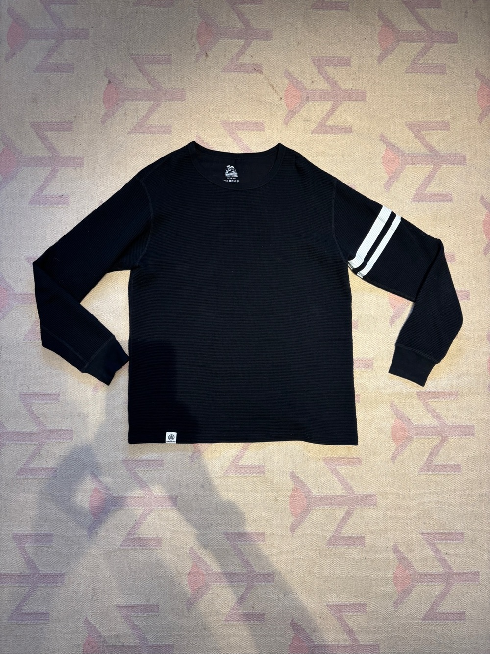 Momotaro - Men's Black Thermal Long-Sleeve Sweater with White Arm Stripes